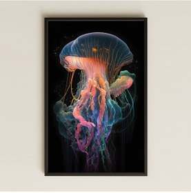 Resim Neon Renkli Denizanası Temalı Modern Pleksi Tablo 