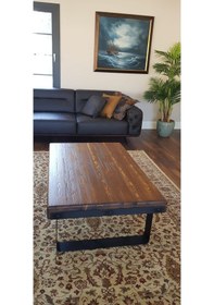 Resim Deryawood Masif Ahşap Dogal Ağaç Orta Sehpa Ceviz 85x85x45 Cm 