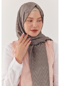 Resim Mirsoy Scarf Zikzak Desen Parlak Jakar Şal - Gri Gri 
