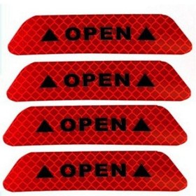 Resim Kırmızı 4 Adet Evrensel Uyarı Işareti Yansıtıcı Bant Araba Kapı Etiket Çıkartmaları Araç Güvenliği Gece Reflektör 
