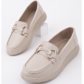 Resim Muggo Polara Kalın Taban Toka Detaylı Kadın Günlük Loafer Ayakkabı Ten Cilt 