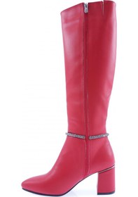 Resim Dgn 133-2164-22k Kadin Zincirli Topuklu Çizme 133-2164-R0766 Kırmızı 