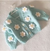 Resim İzmirblanket El Örgüsü Papatyalı Crop Bebek Hırka 