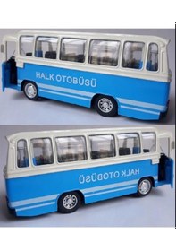 Resim Oyuncak Işıklı Sesli 1/36 Çek Bırak Mavi Halk Otobüsü 