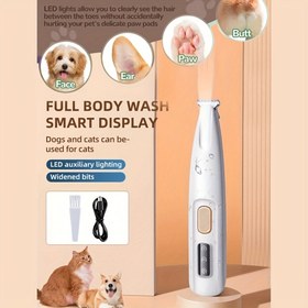 Resim LED Işıklı ve Ekranlı Kablosuz Sessiz Evcil Hayvan Pati Makası, Köpekler & Kediler için Geniş Bıçaklı Şarj Edilebilir Tırnak Kesici - Hassas Alanlar İçin Güvenli, Ergonomik Tasarım, Lityum Pil Gücüyle Çalışan 
