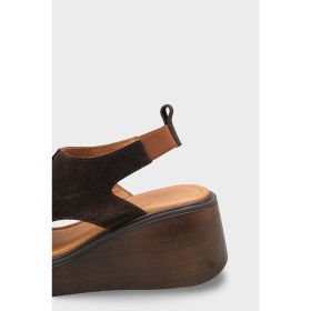 Resim Capone Outfitters Brena Hakiki Süet Çapraz Bantlı Dolgu Topuk Kadın Sandalet 