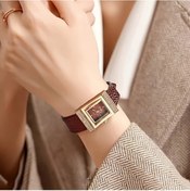 Resim Fochsia Moda Kırmızı Faux Deri Kordon Kare Kuvars Gül Altın Kasa Pil Saat Diğer 
