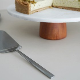 Resim Evle Kek Standı Ahşap Ayaklı, Beyaz Mermer, 25 cm - Beyaz 