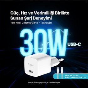 Resim Ttec 2SCG30LB Smartcharger Gan 30W PD Seyahat Hızlı Şarj Aleti + USB-C - Lightning 150 CM Kablo 