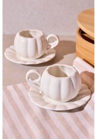 Resim Pumpkin Porselen 2'li Kahve Fincanı Takımı Beyaz Beyaz 