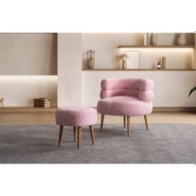 Resim Barel Özel Tasarım Çay Seti, Berjer Ve Puf Ofis Balkon Cafe Bahçe Salon Mobilyası 2 Li Takım Pembe Pembe 