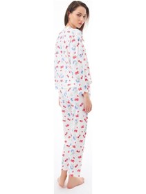 Resim Cottonhill Premium Yazlık Kadın Pijama Takımı Meyve Desenli Yumuşak Dokulu Bisiklet Yaka Uzun Kollu Krem 