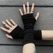Resim 1 Çift Erkek Moda Parmaksız Eldiven - Polyester Örgü Kumaş, Harajuku Sokak Stili, Siyah 