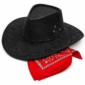 Resim Mestore Çocuk Kovboy Şapka Siyah Kırmızı Bandana Seti 