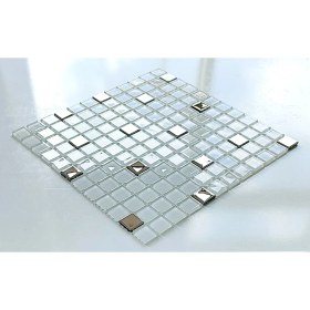 Resim Mutfak Tezgah Arası ve Iç Mekan Kaplama ve Dekorasyon Uygulamalarında Tüm Yüzeyler Için, 23X23MM. Beyaz-Gümüş Krom Mix. 30X30CM. Fileli Kristal Mozaik. 