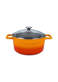 Resim Lava Döküm Yuvarlak Tencere Çap Ø 24cm. Cam Kapaklı. Glaze Turuncu Turuncu 