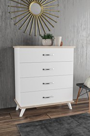 Resim Aeka Ae-1047 Artemis Beyaz Şifonyer 4 Çekmeceli 