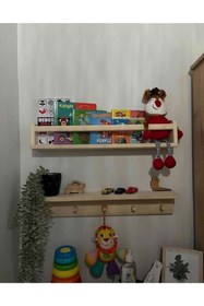 Resim glb decor wood hand made Ahşap Askılık Raf Ve Kitaplık Raf Eğitici Montessori Raf 2li 60 Cm 