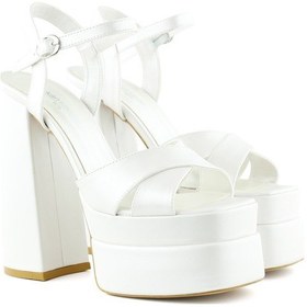 Resim Erkan Saçmacı Whitney İnci Beyaz Sedef Önü Arkası Açık Çift Platformlu Bantlı Abiye Gelin Ayakkabısı 