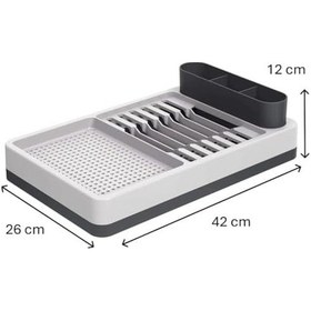 Resim Bulaşıklık Tezgah Üstü Tabaklık & Bardaklık Kaşıklık Bölmeli Mutfak Kurutmalık, Büyük Boy Bulaşık Kurutma Rafı, Damlalıklı Organizer 42x26x12 Cm 
