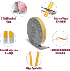 Resim Badem10 Yapışkanlı 10X2=20 Metre (Gri) Kapı Pencere Bandı Fitili Soğuk İzolasyon Kauçuk Bantları 