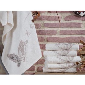 Resim Fransız Güpürlü Nakışlı Ömrüm Çeyizlik Bambu Havlu Krem 