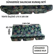 Resim 2 Kişilik Lüks Salıncak Kılıf Seti Süngersiz Yaprak Desen Yeşil 