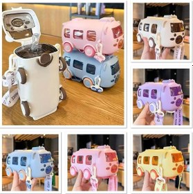 Resim Otobüs Tasarımı Pipetli Su Matarası 500 Ml 