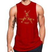 Resim Black İstanbul Kırmızı Erkek Regular Fit -Trust Kılıç- Baskılı Bisiklet Yaka Kolsuz T-Shirt 