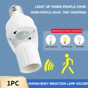 Resim 1 adet Soket Adaptörü 360 Derece PIR İnsan Algılama Hareket Sensörü LED E27 Işık Tabanı ile Akıllı Ayarlanabilir Anahtar, Maksimum 60W 