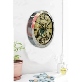 Resim Bahat Krom Çerçeveli Salon Ofis Duvar Saati 36 cm 
