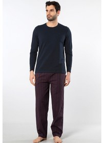 Resim Cacharel Erkek Poplin O Yaka Uzun Kollu Pijama Takım 2239/bordo 1 Lacivert 