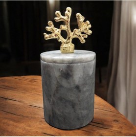 Resim Gri Mermer Pamukluk-pamuk Kutusu-kapaklı Kutu-organizer Gold 