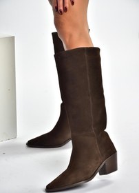 Resim Fox Shoes V654082102 Kahverengi Hakiki Deri Süet Kalın Topuklu Kadın Çizme 
