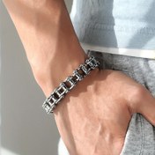 Resim 1 adet HappyFit Erkek Titanyum Çelik Bileklik, Punk Tarzı Motosiklet Zincir Bağlantısı, 316L Paslanmaz Çelik Dayanıklı Takı, Vakum Fırın Siyah Kaplama, Cilalı Konforlu Bilek Bağı 
