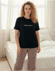 Resim Mihra Kadın Milan Büyük Beden Bisiklet Yaka Kısa Kol Kapri Pijama Takımı 50503s - 1 Adet Siyah 