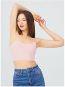 Resim giyadda Kadın Pudra Pembe Ince Askılı Crop Top 
