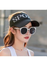 Resim Vizör Şapka Unisex Siyah Yazlık Sport Baskılı Güneş Koruyucu Siyah 