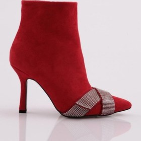 Resim Dgn 5725-424 Çarpaz Taş Detayli Kadin Topuklu Bot 5725-424-R0766 Kırmızı 