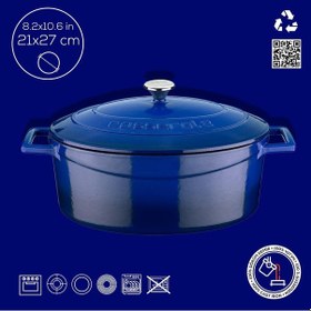 Resim Lava Döküm Oval Tencere. Folk Serisi Ölçü 21x27cm Mavi 