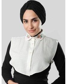 Resim Hürrem Bone Krem Gömlek Yakalı Boyunluk Terikoton Nakışlı Çiçek Desenli 1023 40 Krem 