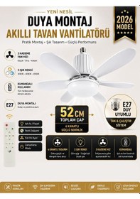 Resim Tavan Vantilatör Kumandalı Sessiz 6 Kanatlı Işıklı E27 Duy Modern Led Aydınlatma Yeni Nesil 