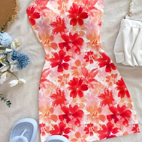 Resim Kadınların Çiçek Desenli Mini Elbisesi - Kolsuz A-Line Plaj Elbisesi, Yaz İçin Mükemmel, Tatil Stili, Hafif Polyester Kumaş, Plaj Elbisesi 
