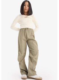 Resim DeFacto Kız Çocuk Beli Lastikli Düz Paça Paraşüt Pantolon D7605A825SMKH465 Haki 