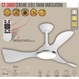 Resim Cata Ct-3000 Cenevre Ledli Tavan Vantilatörü 