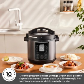 Resim Karaca Cooker Elektrikli Düdüklü Basınçlı Pişirici ve Yemek Yapma Makinesi Matte Black 6 L 