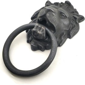 Resim Antika Tarz Dekoratif Pirinç Aslan Kapı Tokmağı, Taktak - 102X130 Mm, Oksit 