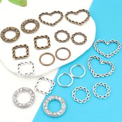 Resim 20 adet/50 adet Karışık Yuvarlak, Kalp ve Kare Zımba Halkası Seti, Çinko Alaşımlı Antik Desen Bağlantı Elemanları DIY Takı Yapımı, El Sanatları, Bilezikler, Kolyeler, Kapanış Halkaları - Moda Geometrik Desenler, Şarj Edilemeyen, Sevgililer Günü, Mardi Gras, St. Patrick Günü için İdeal 