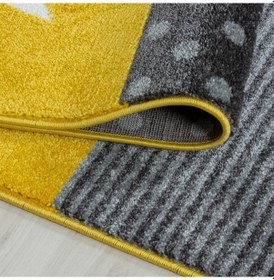 Resim Kareli Yıldız Kalp Bulut Desenli Soft Çocuk Odası Halısı Gri Sarı Beyaz Sarı 