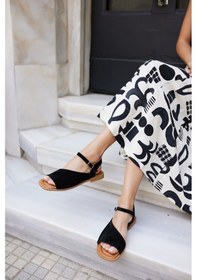 Resim Gesso Kadın Siyah Suet Deri Sandalet Siyah 